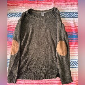 Green stitched sweater with leather elbows